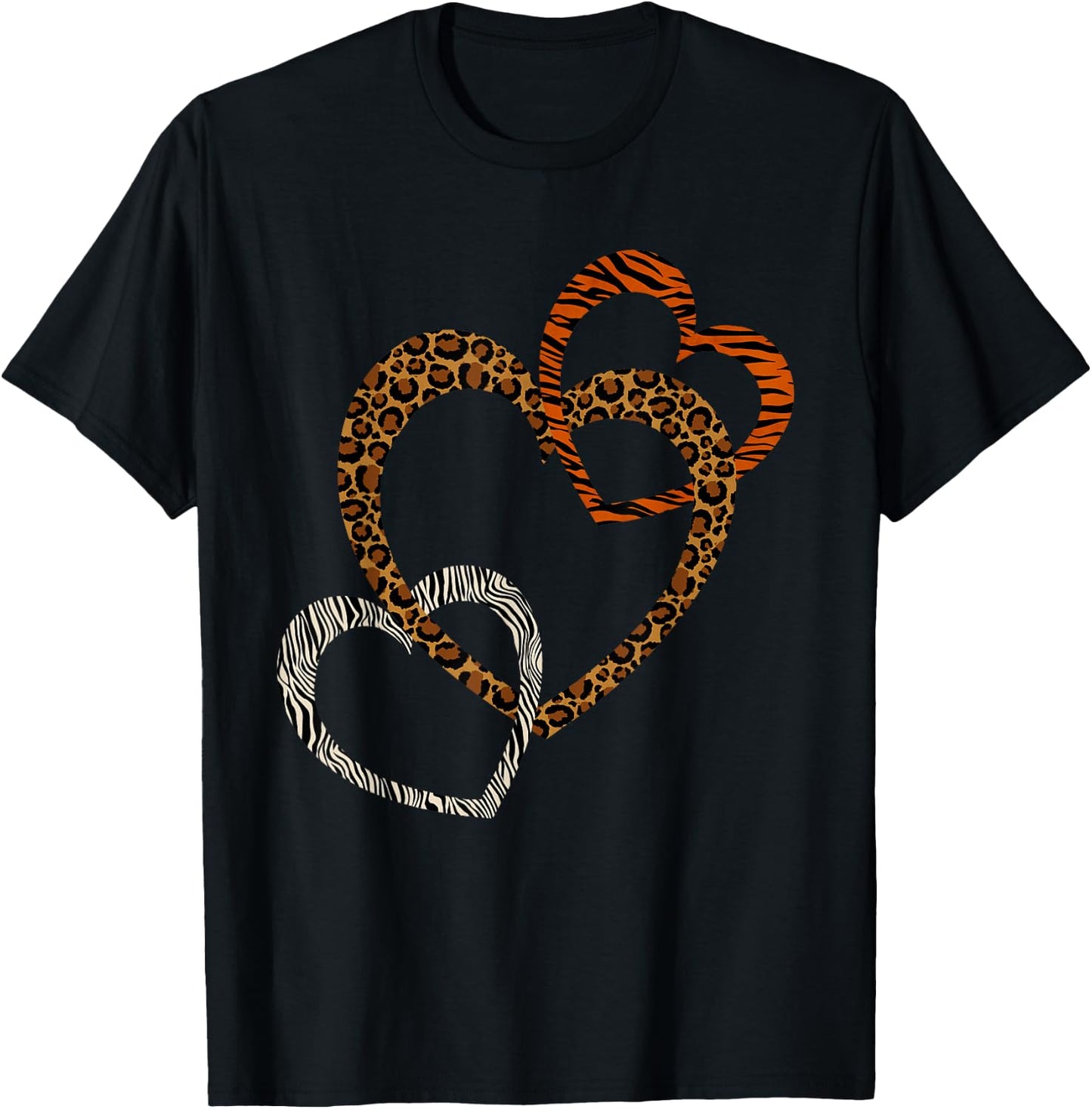 Leopard Tiger Cheetah Zebra Heart Print Shirt Hearts Love T-Shirt - T-Shirt | Black