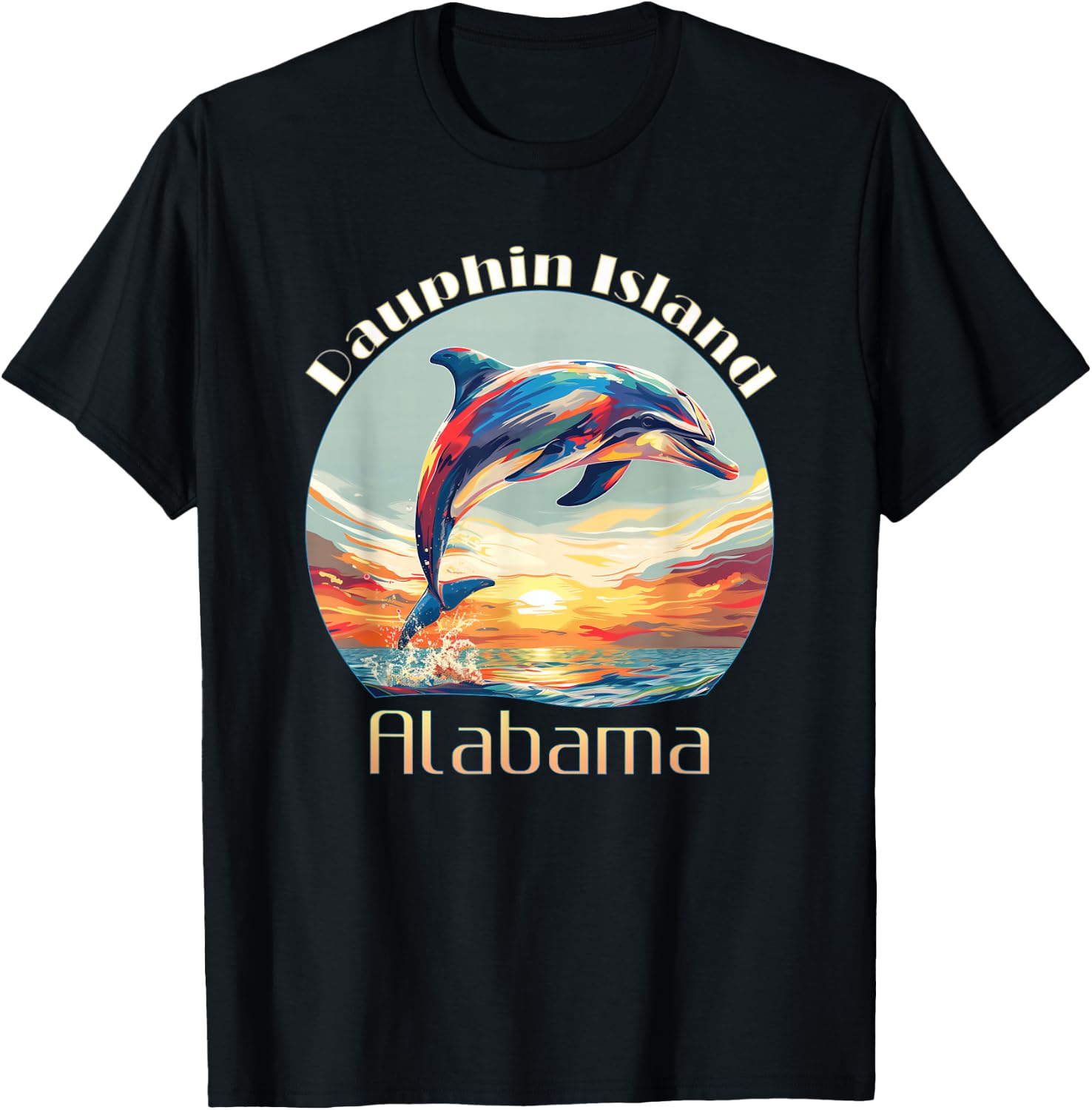 Cute Ocean Dolphin Lovers Dauphin Island Alabama Vacation T-Shirt - T-Shirt | Black