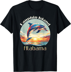 Cute Ocean Dolphin Lovers Dauphin Island Alabama Vacation T-Shirt - T-Shirt | Black