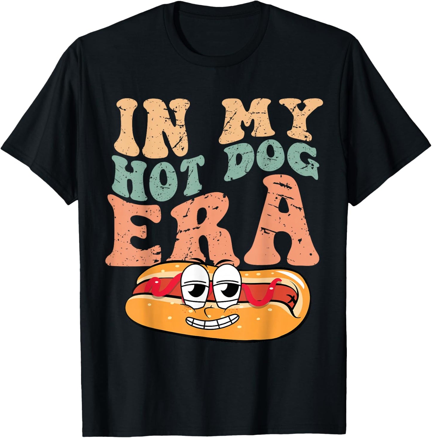 In My Hot Dog Era Eating Hot Dog Vintage T-Shirt - T-Shirt | Black