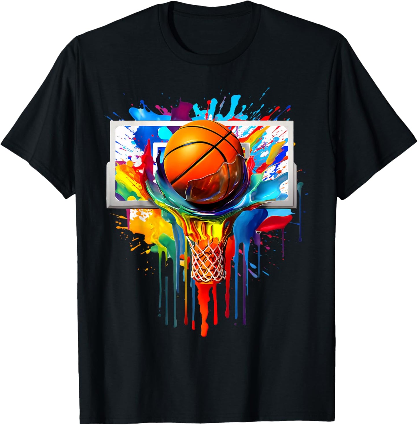 Colorful Basketball Tie Dye Color Splash Hoop Net Slam Dunk T-Shirt - T-Shirt | Black