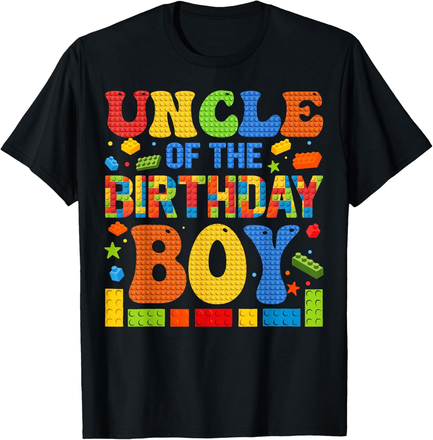 Uncle Of The Birthday Boy Building Block Birthday Party T-Shirt - T-Shirt | Black