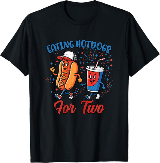 4th of July Eating Hotdogs for Two Pregnancy Announce Women T-Shirt - T-Shirt | Black