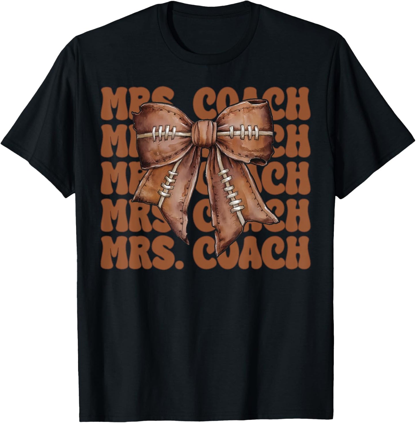 Mrs. Coach American Football Mom Mother's Day Coquette Bow T-Shirt - T-Shirt | Black