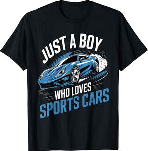 Funny Fast Racing Car Just a Boy Who Loves Sports Cars T-Shirt - T-Shirt | Black