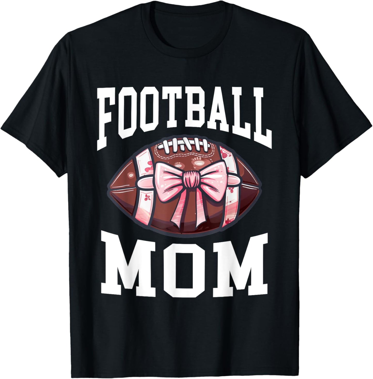 Football Mom Football Bow T-Shirt - T-Shirt | Black