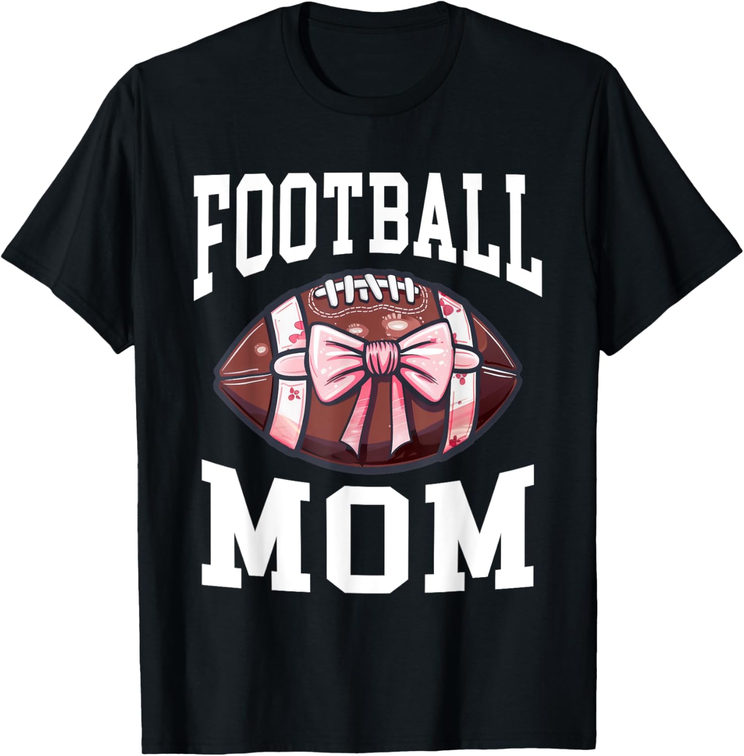 Football Mom Football Bow T-Shirt - T-Shirt | Black