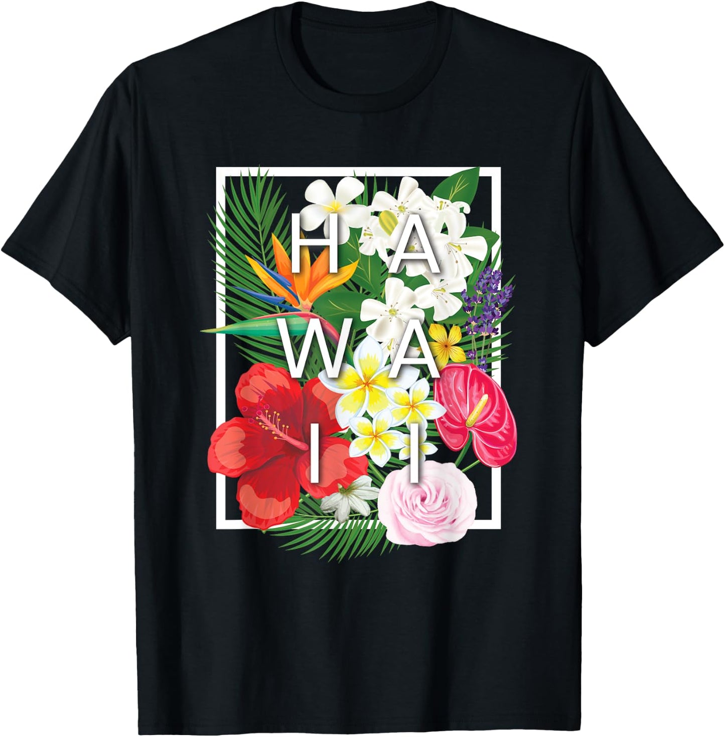 Flowers of Hawaii Word Art - Hawaiian Pride T-Shirt - T-Shirt | Black