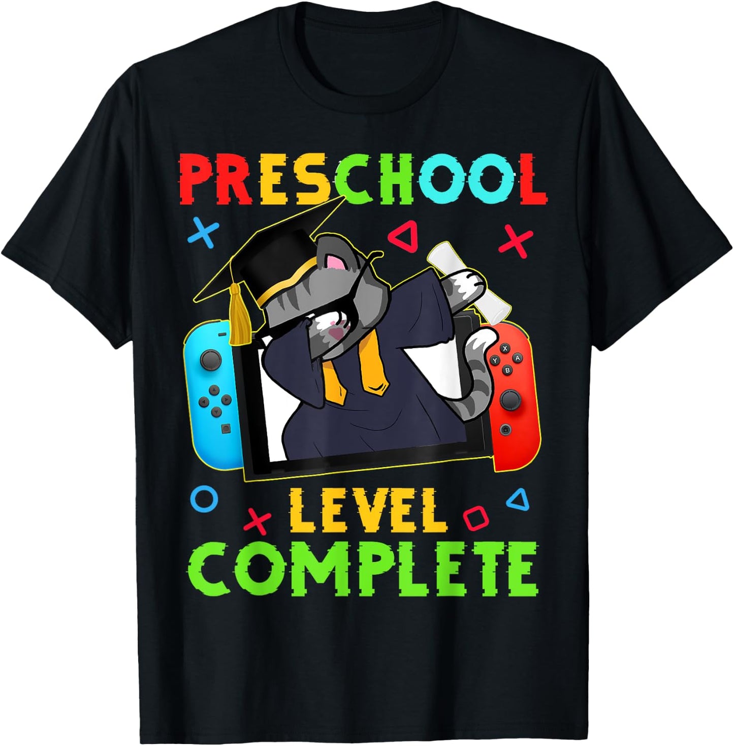 Preschool Level Complete Graduation 2024 PreK Gamer Cat Kids T-Shirt - T-Shirt | Black