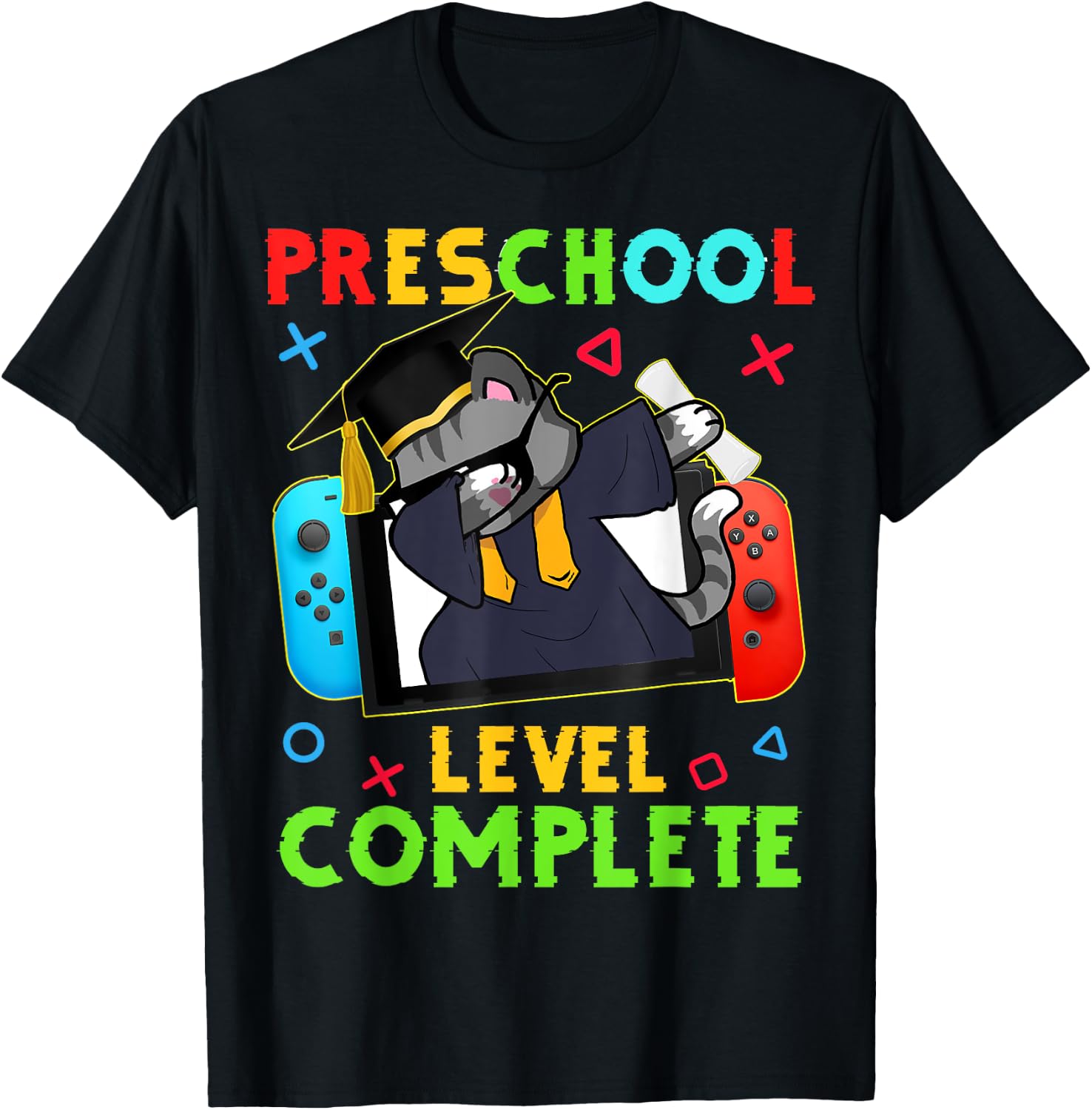 Preschool Level Complete Graduation 2024 PreK Gamer Cat Kids T-Shirt - T-Shirt | Black