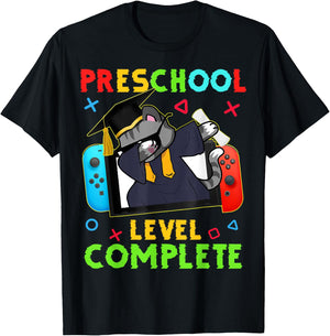 Preschool Level Complete Graduation 2024 PreK Gamer Cat Kids T-Shirt - T-Shirt | Black