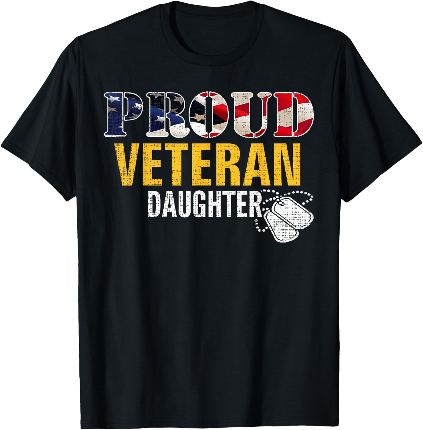 Vintage Proud Veteran Daughter With American Flag Military T-Shirt - T-Shirt | Black