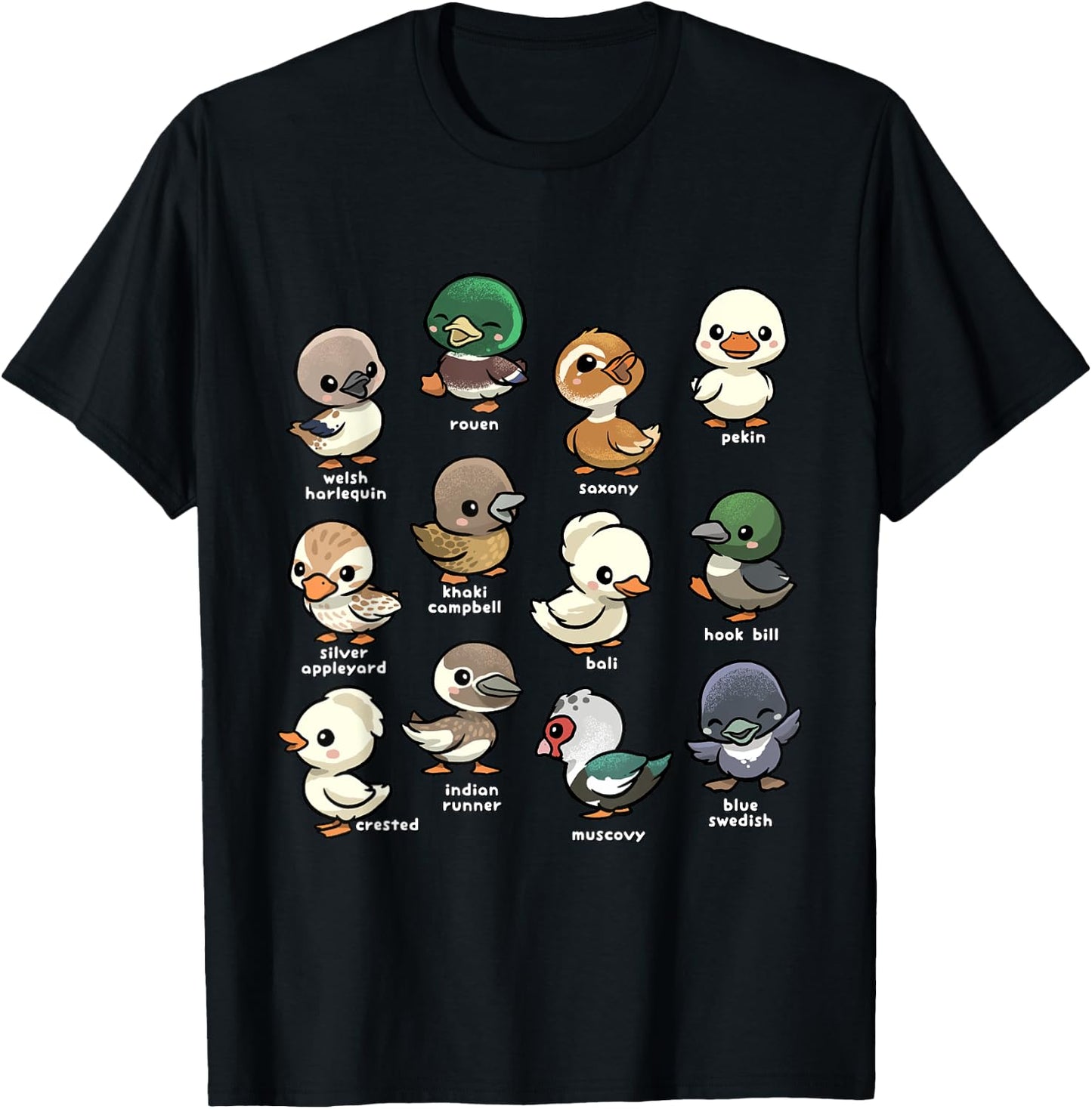 Cute Types of Duck Waterfowl Animals of the World Duck Lover T-Shirt - T-Shirt | Black