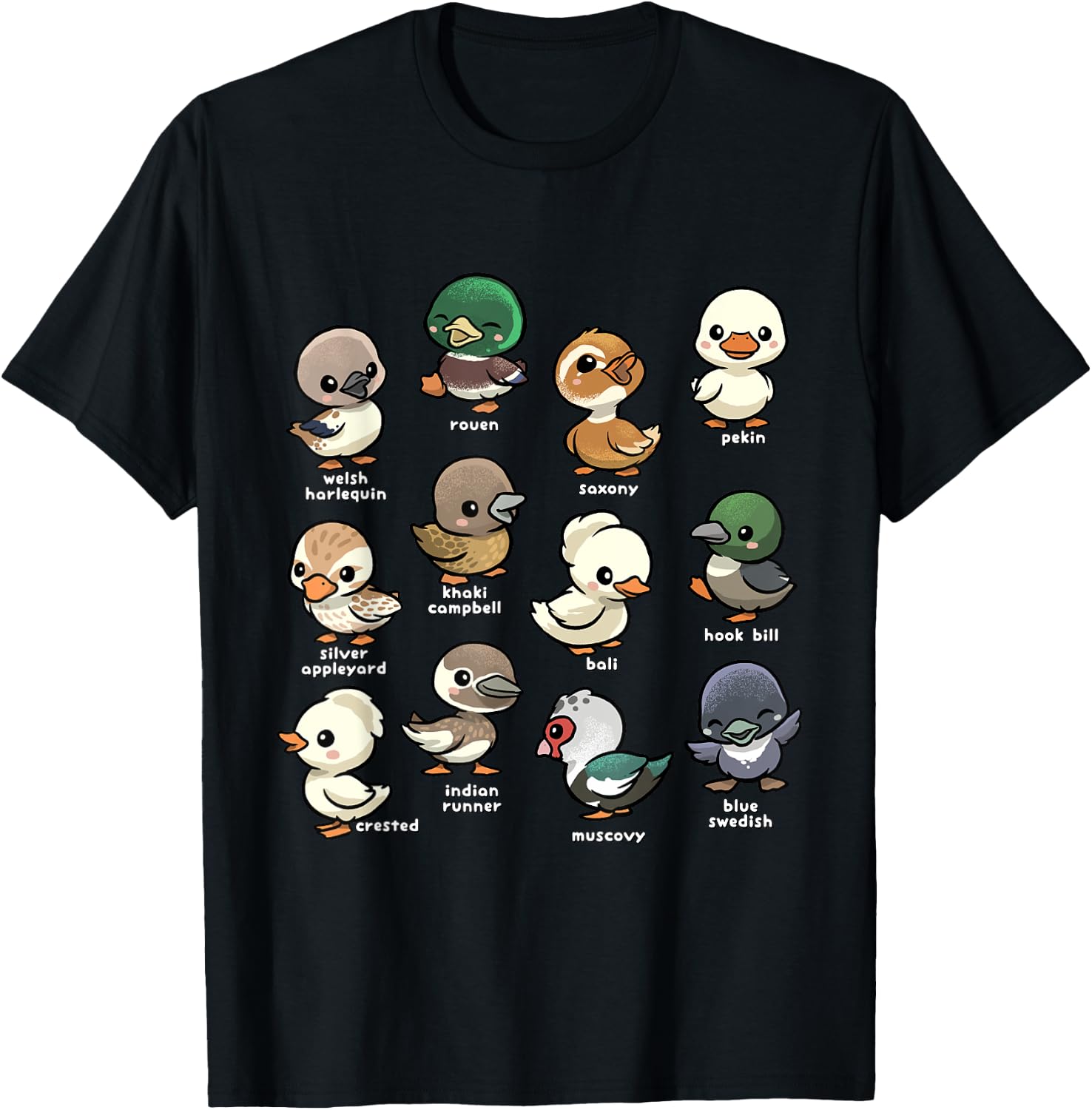 Cute Types of Duck Waterfowl Animals of the World Duck Lover T-Shirt - T-Shirt | Black