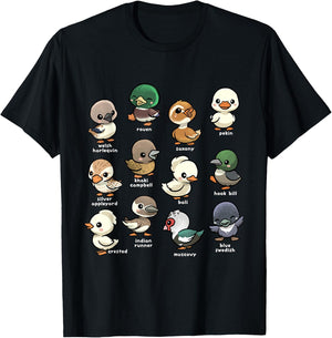 Cute Types of Duck Waterfowl Animals of the World Duck Lover T-Shirt - T-Shirt | Black