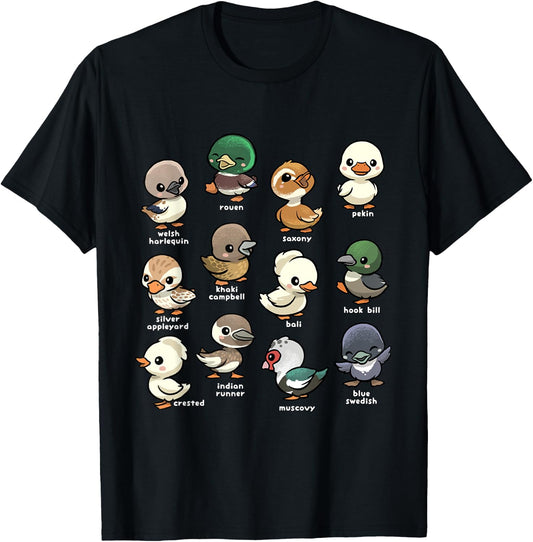 Cute Types of Duck Waterfowl Animals of the World Duck Lover T-Shirt - T-Shirt | Black