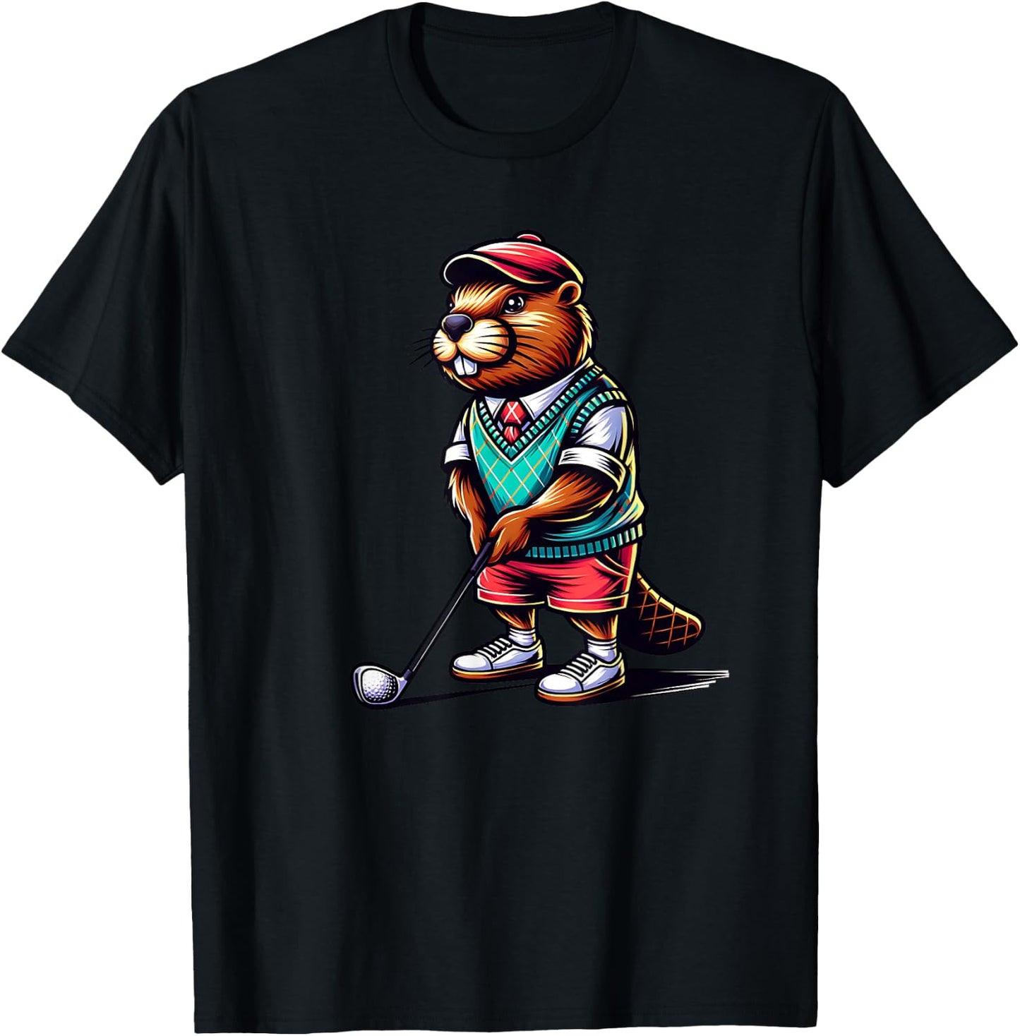 Funny Beaver Golfer Rodent Golfing Sports T-Shirt - T-Shirt | Black