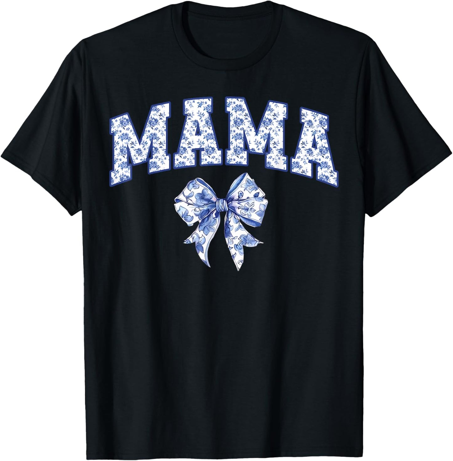 Mama Coquette Toile Blue Bow Floral Family Matching T-Shirt - T-Shirt | Black