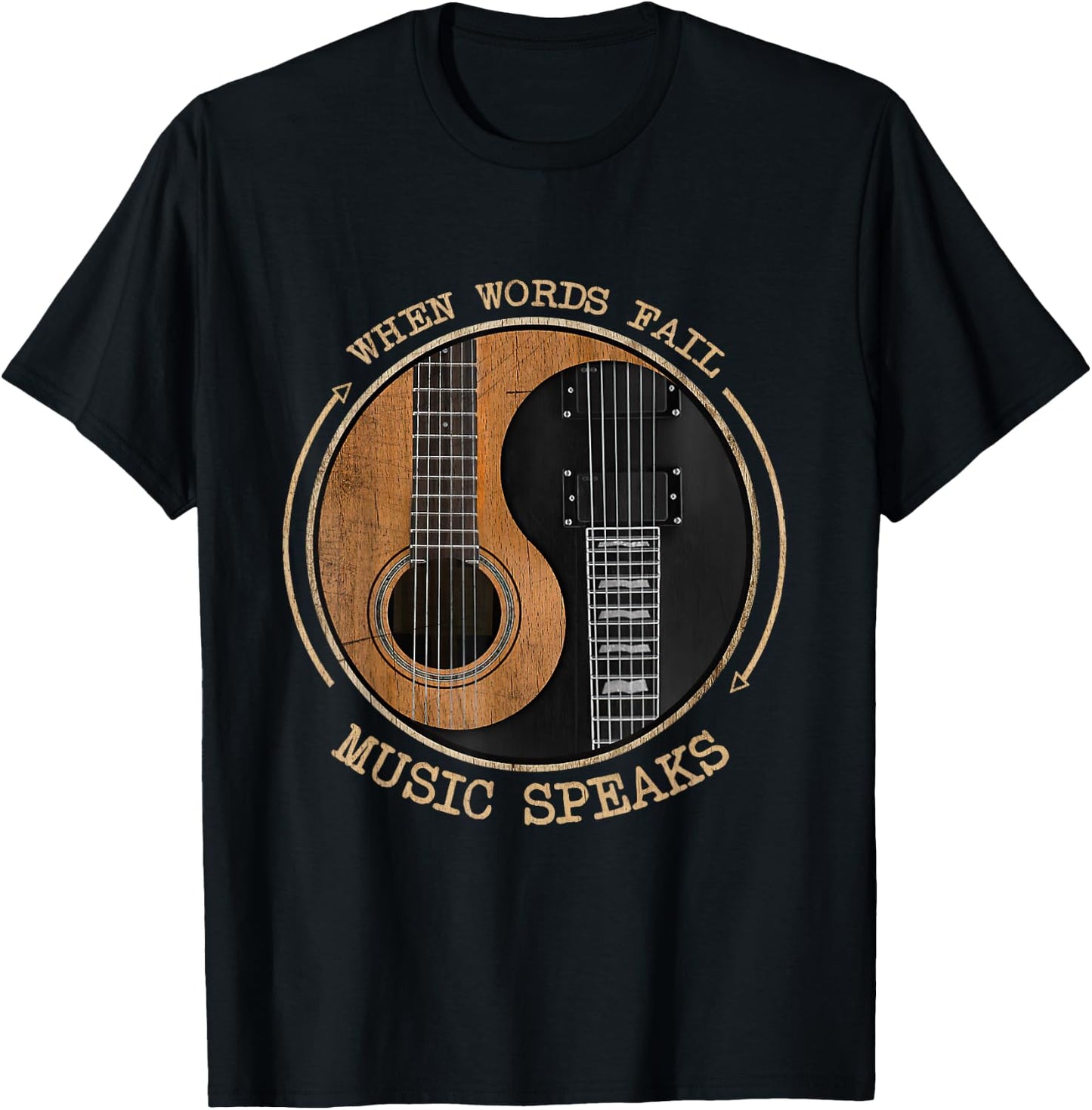 When Words Fail Music Speaks Ying Yang Guitar T-Shirt - T-Shirt | Black
