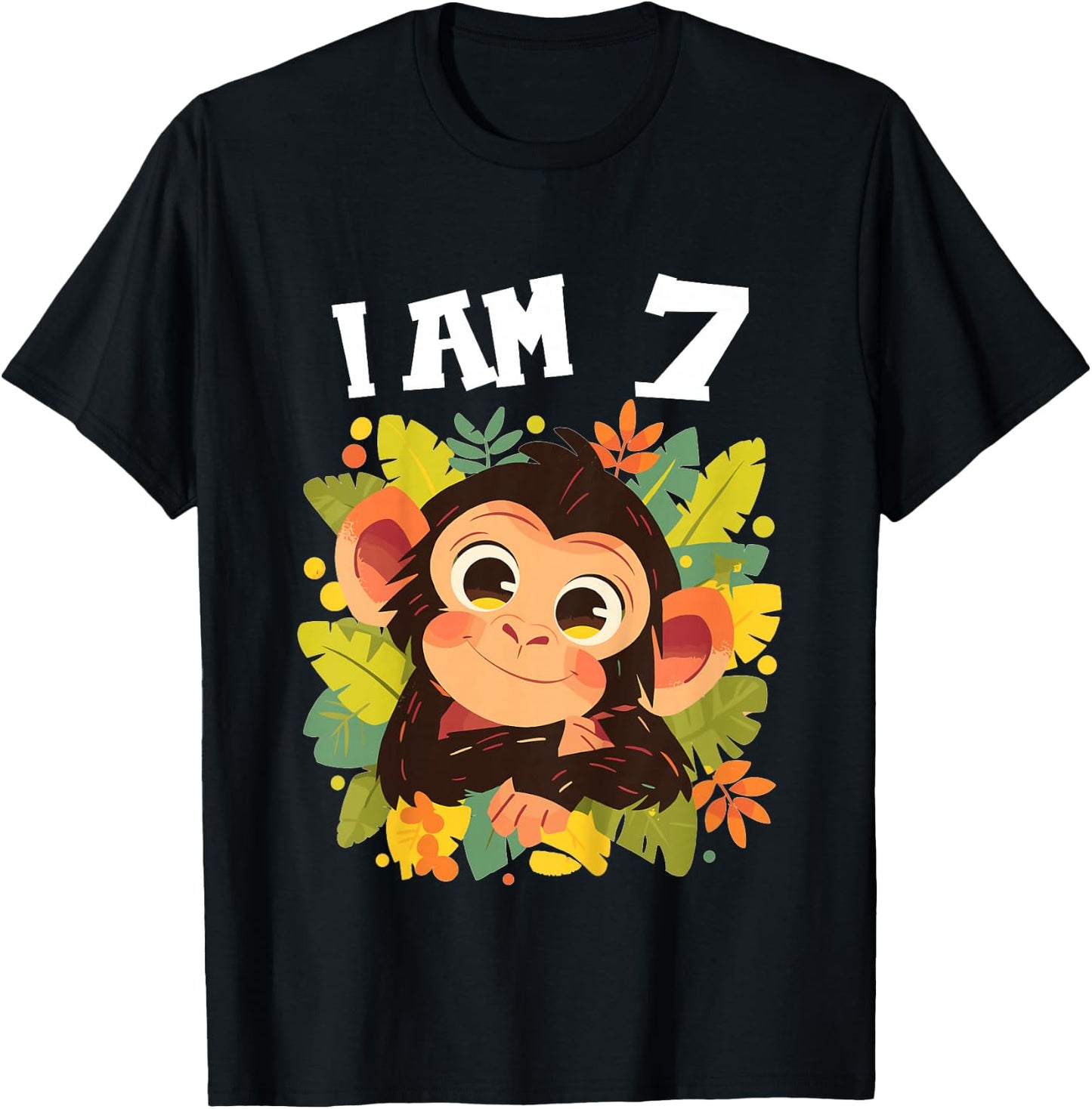 Kids 7 Years old 7 birthday Monkeys Boy Girl Monkey T-Shirt - T-Shirt | Black