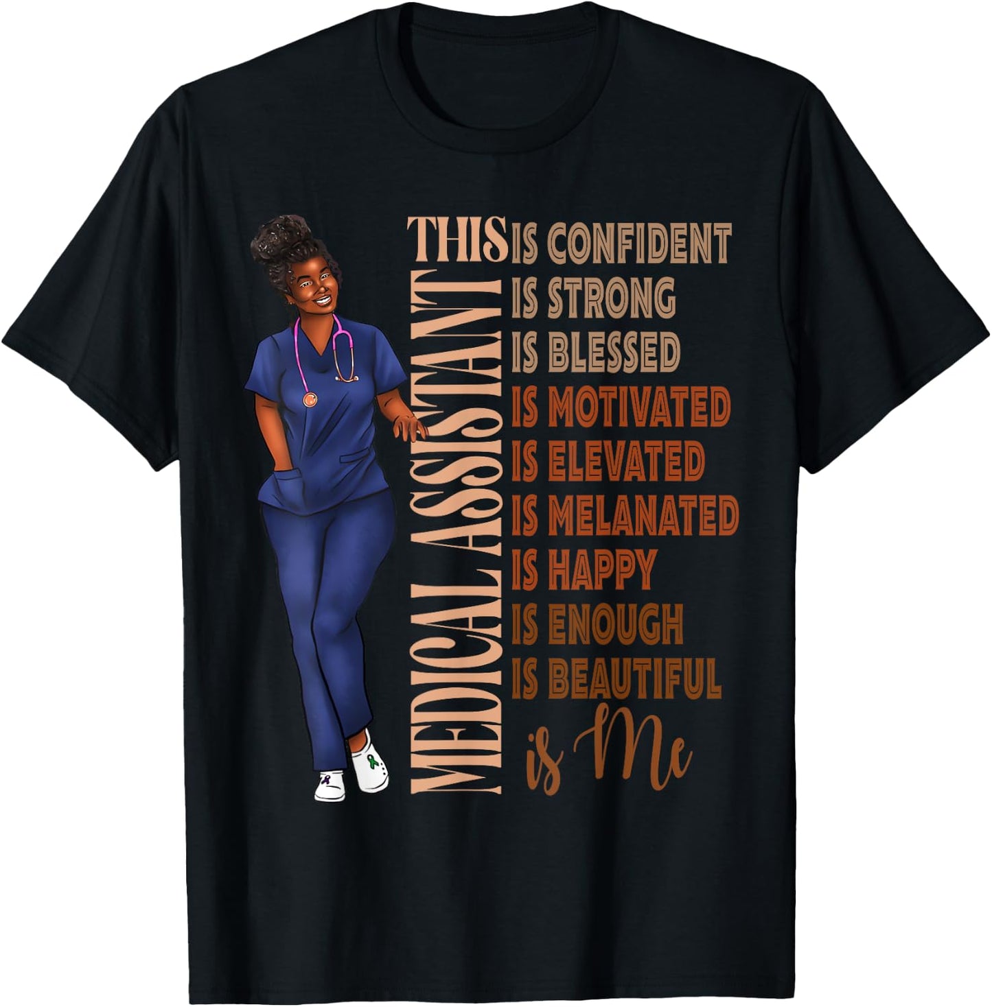 Black Melanin Medical Assistant Africa American MA Afro Hair T-Shirt - T-Shirt | Black