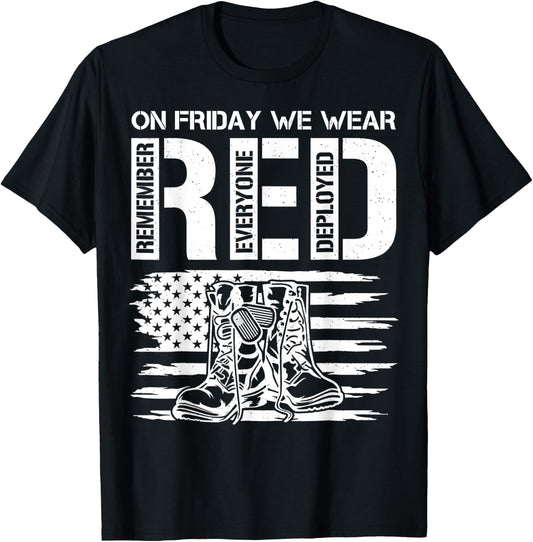 On Friday We Wear Red Friday Military Support Troops US Flag T-Shirt - T-Shirt | Black