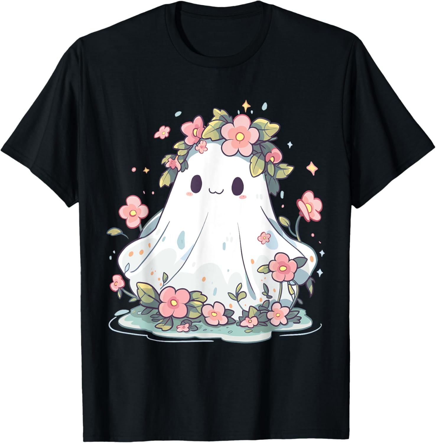 Halloween Shirt Floral Ghost Women Halloween Costume T-Shirt - T-Shirt | Black