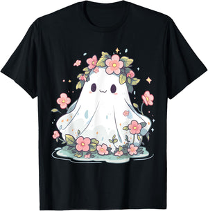Halloween Shirt Floral Ghost Women Halloween Costume T-Shirt - T-Shirt | Black
