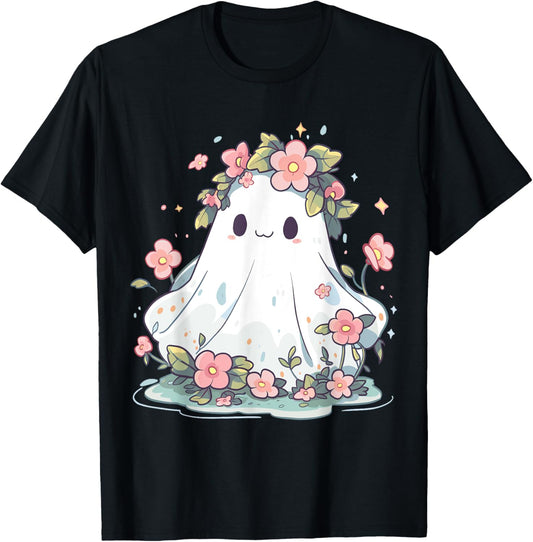 Halloween Shirt Floral Ghost Women Halloween Costume T-Shirt - T-Shirt | Black