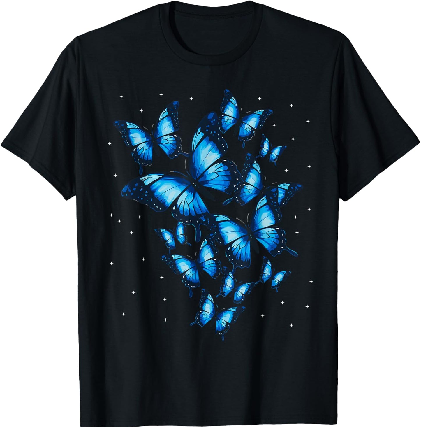 Blue Butterfly Art Beautiful Butterflies T-Shirt - T-Shirt | Black