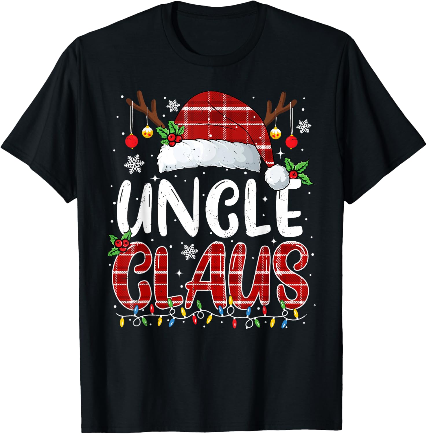 Uncle Claus Christmas Lights Pajama Family Matching T-Shirt - T-Shirt | Black