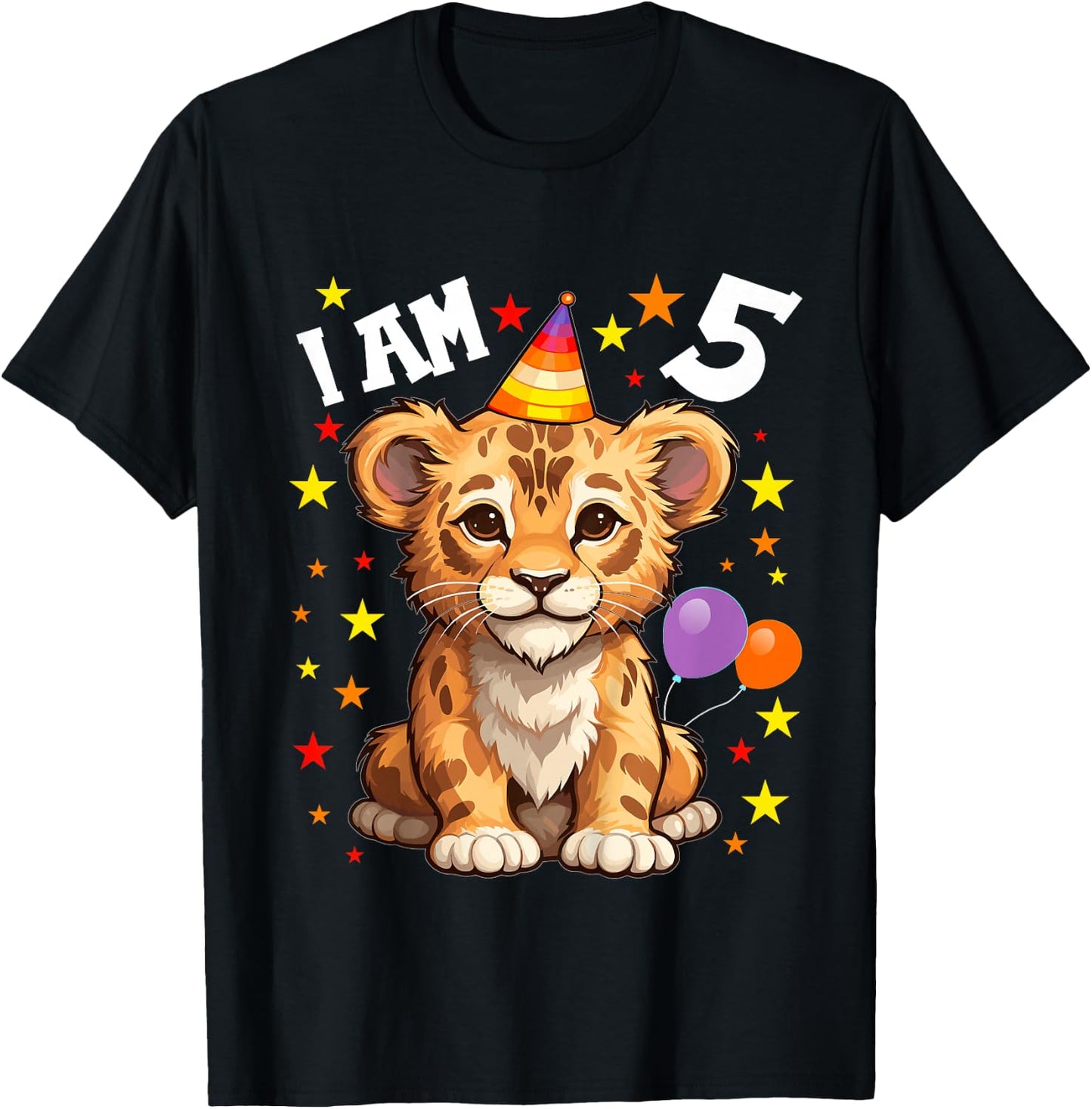 5 Years old Boy and Girl Lions 5th birthday Lion T-Shirt - T-Shirt | Black