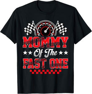Race Car Birthday Party Mommy of The Fast One T-Shirt - T-Shirt | Black