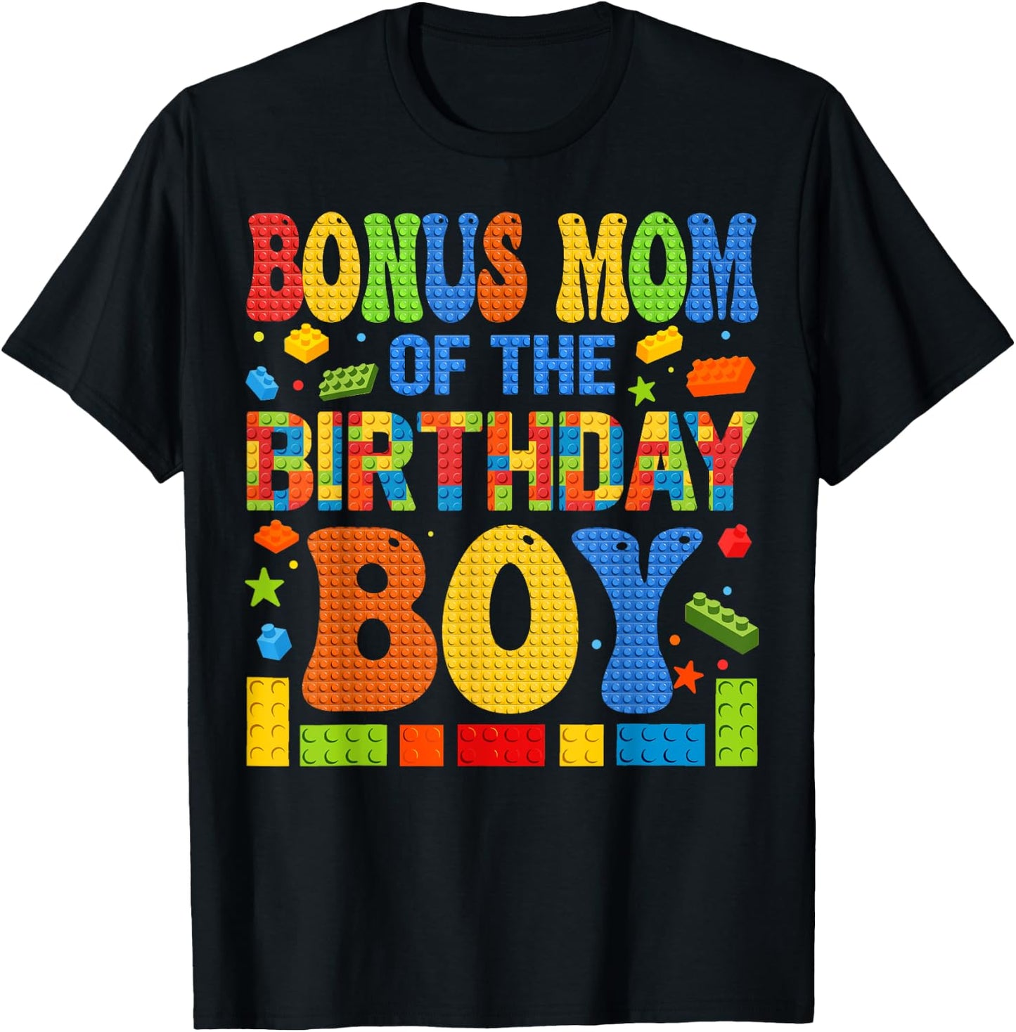 Bonus Mom Of The Birthday Boy Building Block Birthday Party T-Shirt - T-Shirt | Black