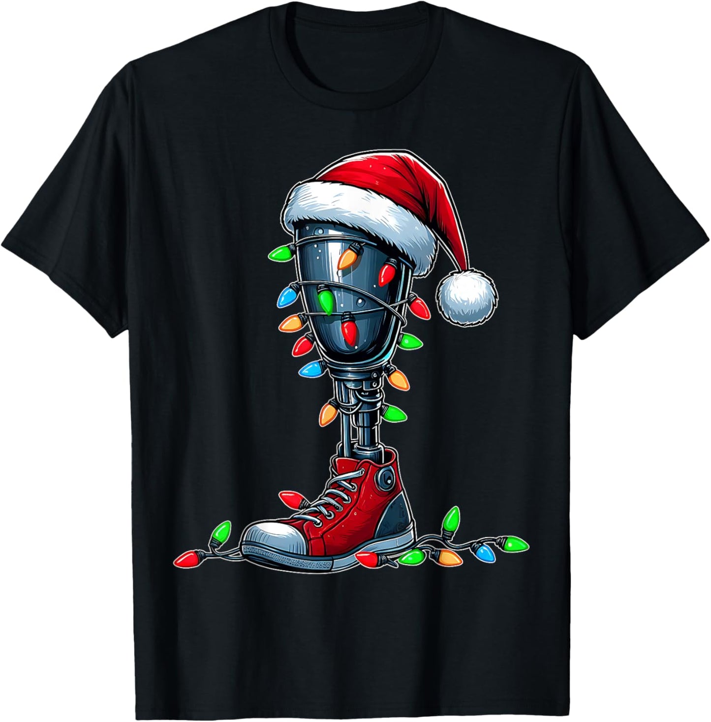 Leg Prosthetics Amputee Amputation Xmas - Adult, Black, Short Sleeve, Classic Fit, , Small T-Shirt - T-Shirt | Black