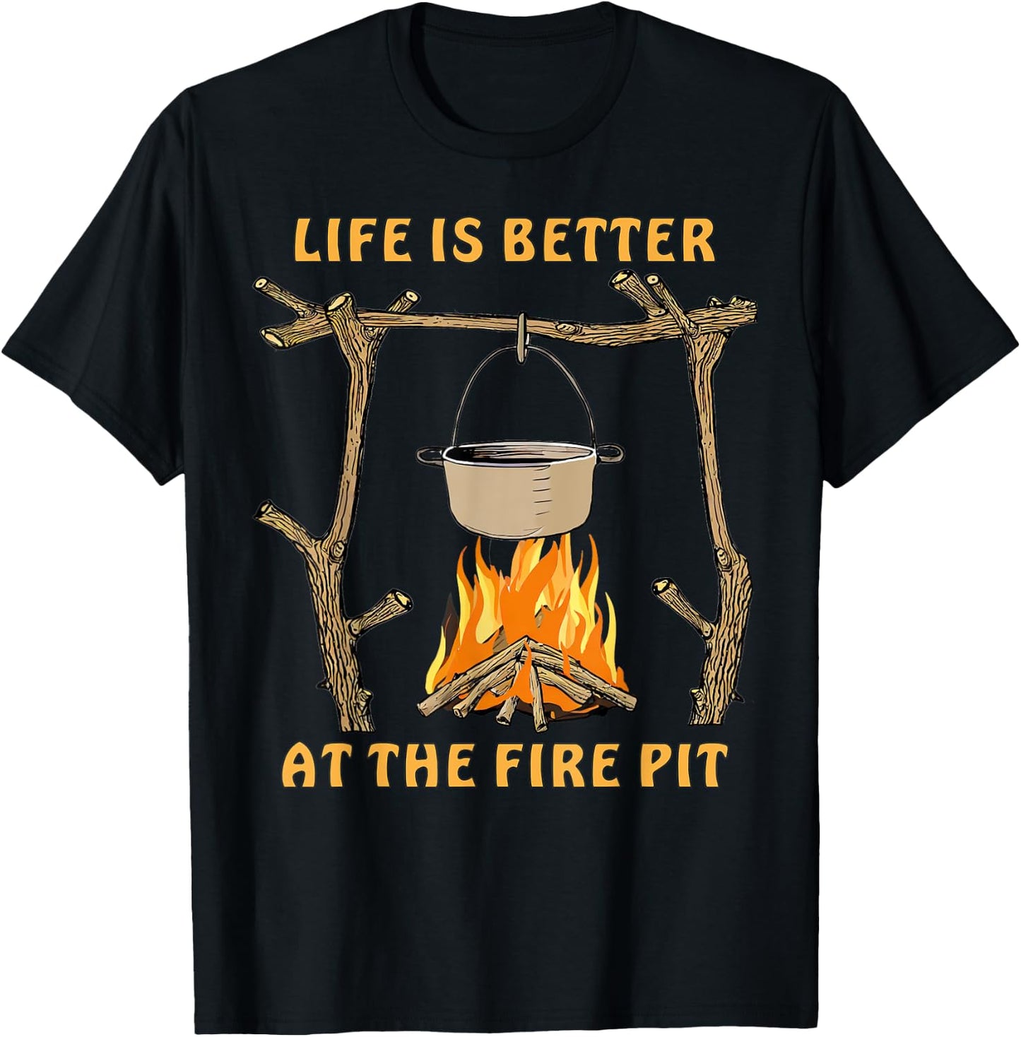 Survival Cooking Campfire Natural Fire Pit Bushcrafter T-Shirt - T-Shirt | Black