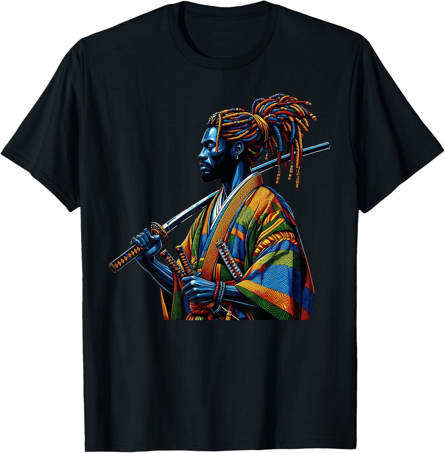 Black History Month Afro American Samurai Warrior Anime Art T-Shirt - T-Shirt | Black
