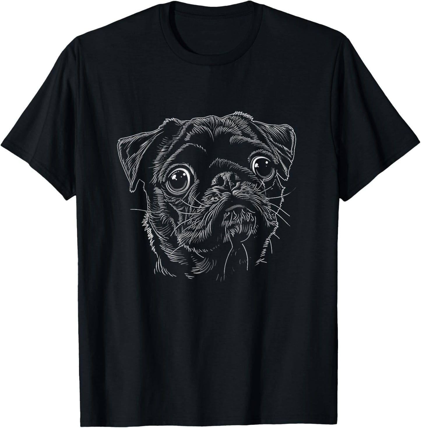 Cute Pug Face Art Design T-Shirt - T-Shirt | Black