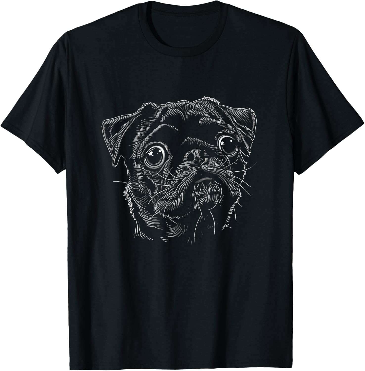 Cute Pug Face Art Design T-Shirt - T-Shirt | Black