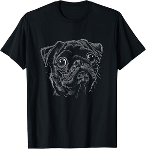 Cute Pug Face Art Design T-Shirt - T-Shirt | Black