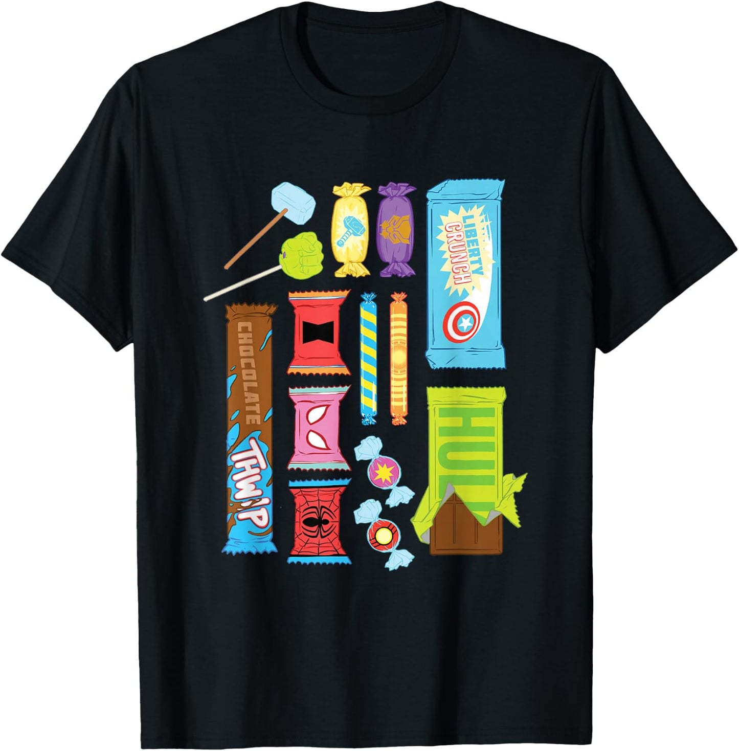 Marvel Classic Halloween Super Hero Candy Assortment Retro T-Shirt - T-Shirt | Black