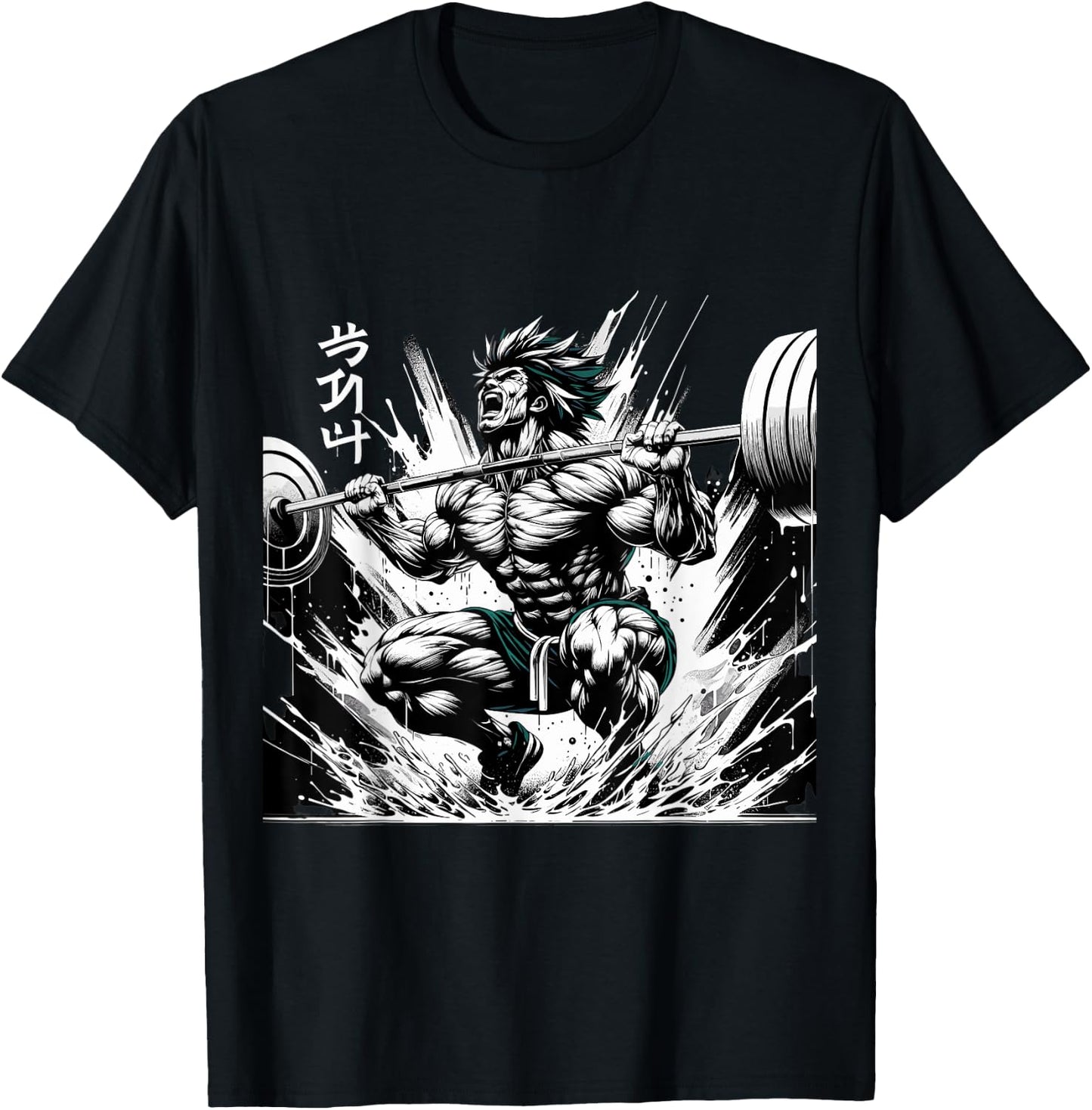 Muscle Manga Warriors - Anime Fitness Vector Design T-Shirt - T-Shirt | Black
