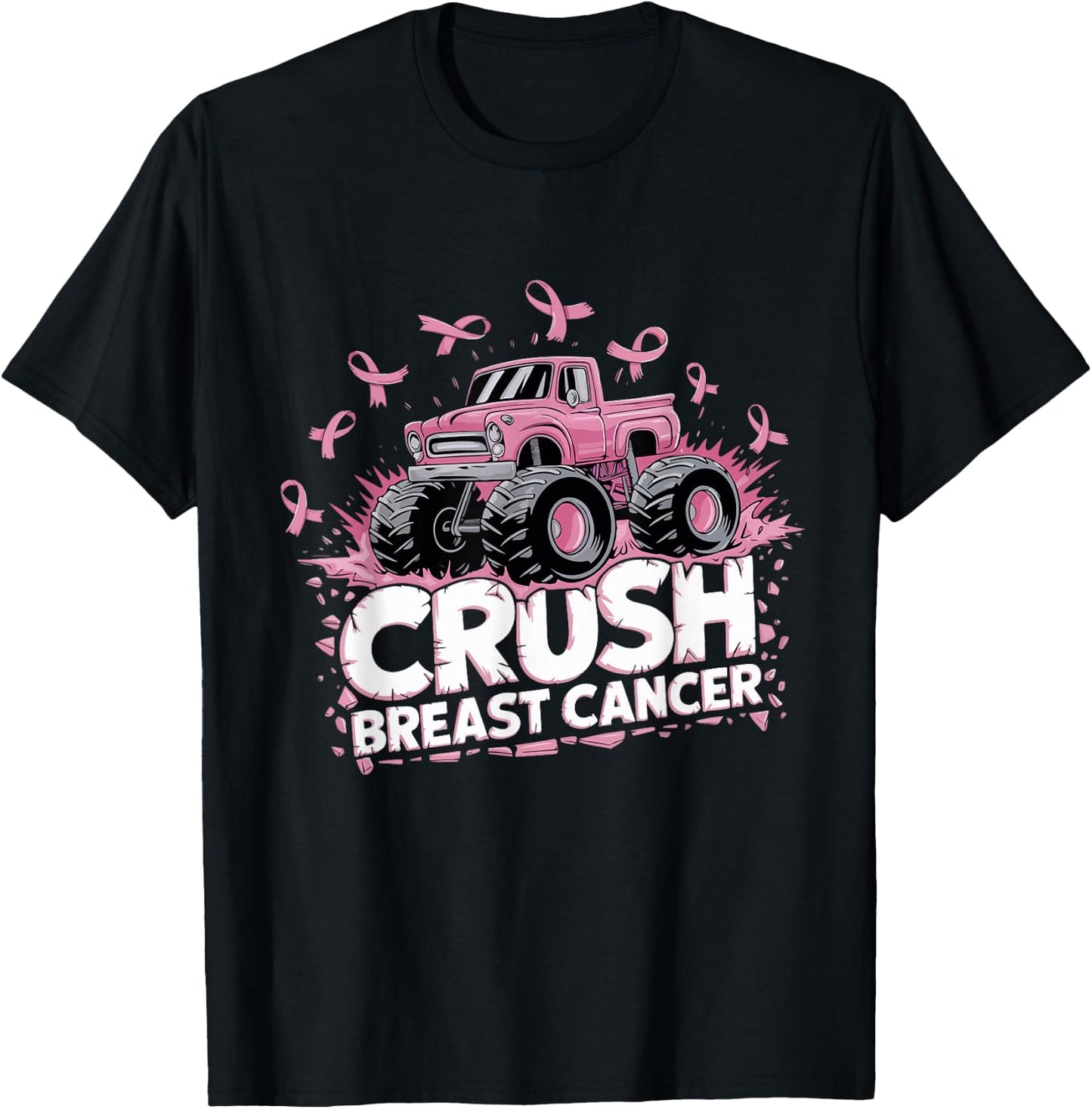 Crush Breast Cancer Pink Ribbon Adult Toddler Monster Truck T-Shirt - T-Shirt | Black