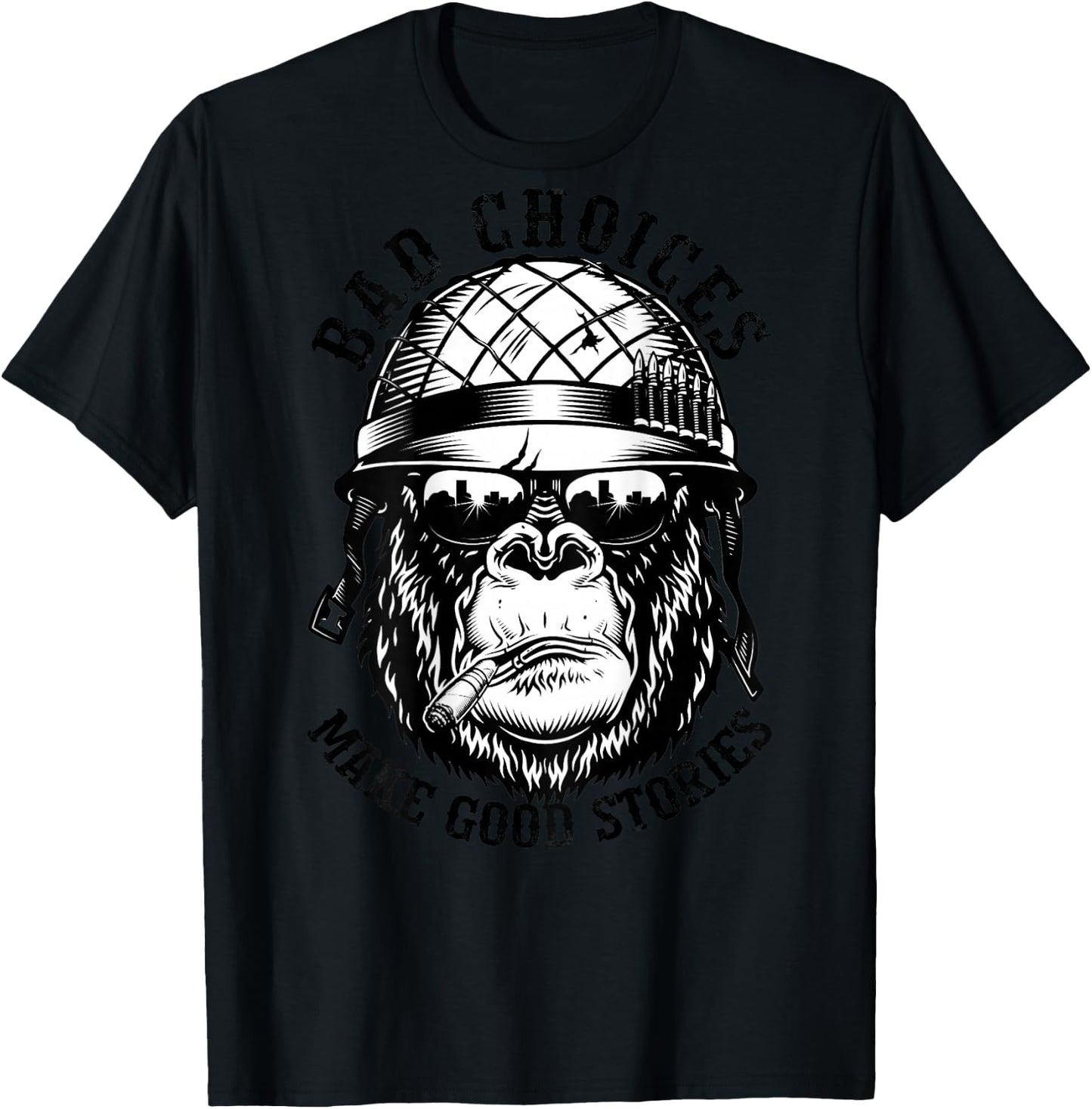 Funny Monkey Bad Choices Make Good Stories (On Back) T-Shirt - T-Shirt | Black