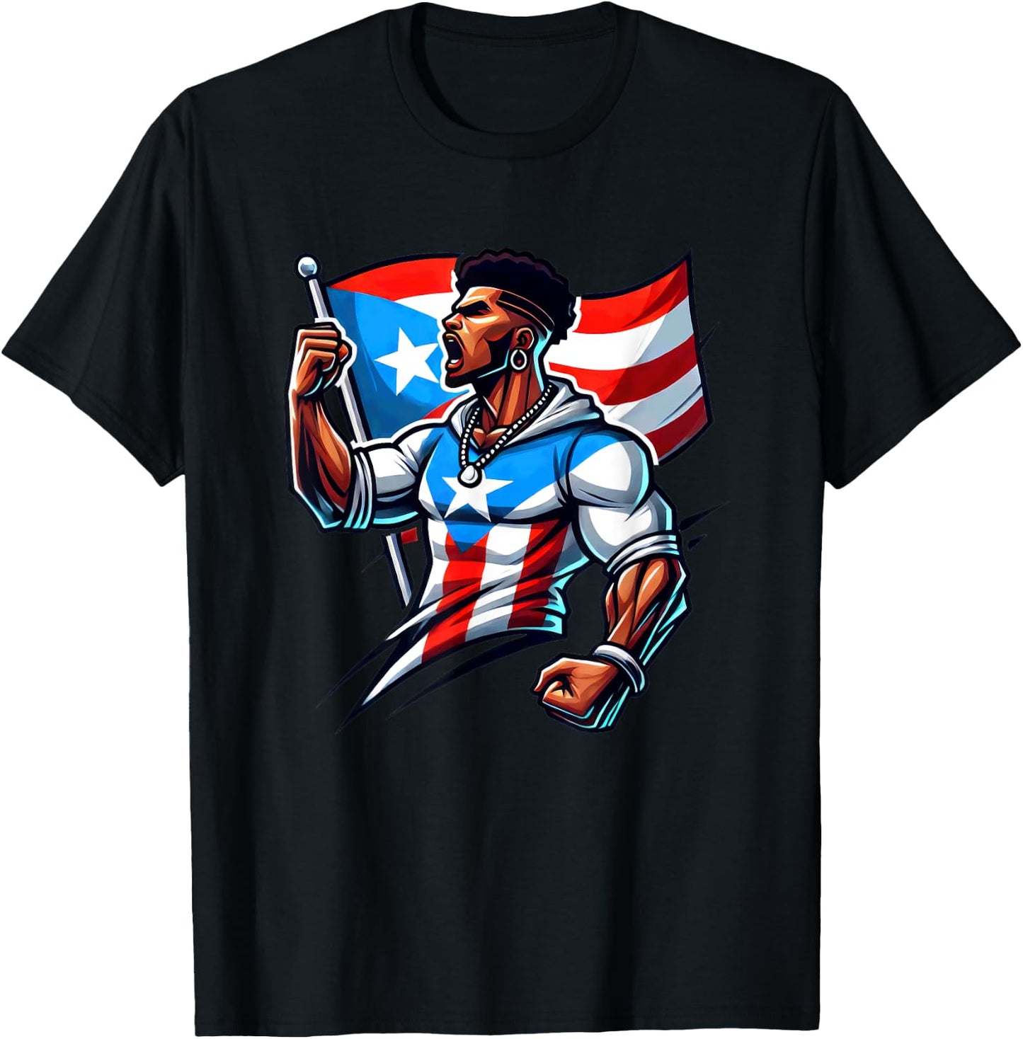 Afro Boricua Protest Fist Puerto Rican Flag Strong Latino T-Shirt - T-Shirt | Black
