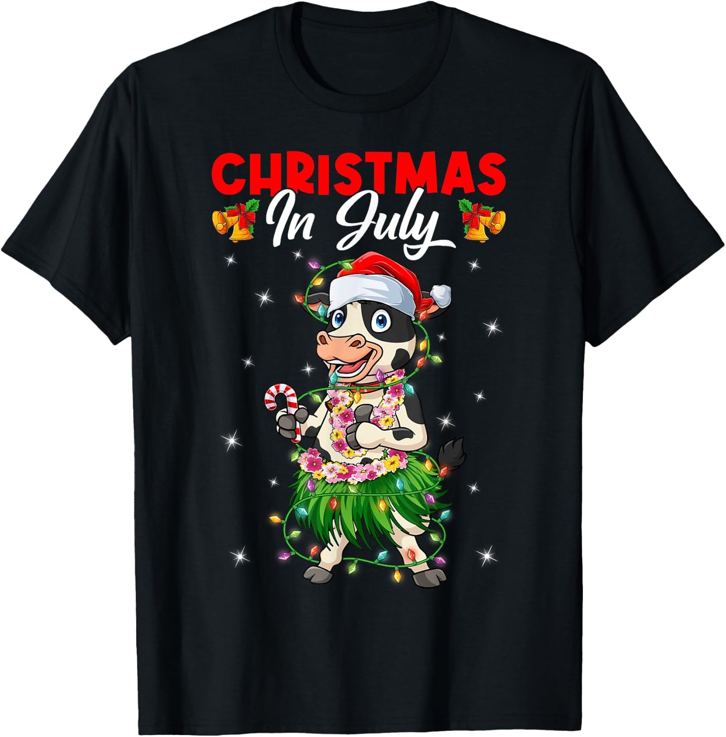 Funny Cow Lovers Hawaiian Christmas In July Summer Vacation Women Kids T-Shirt - T-Shirt | Black