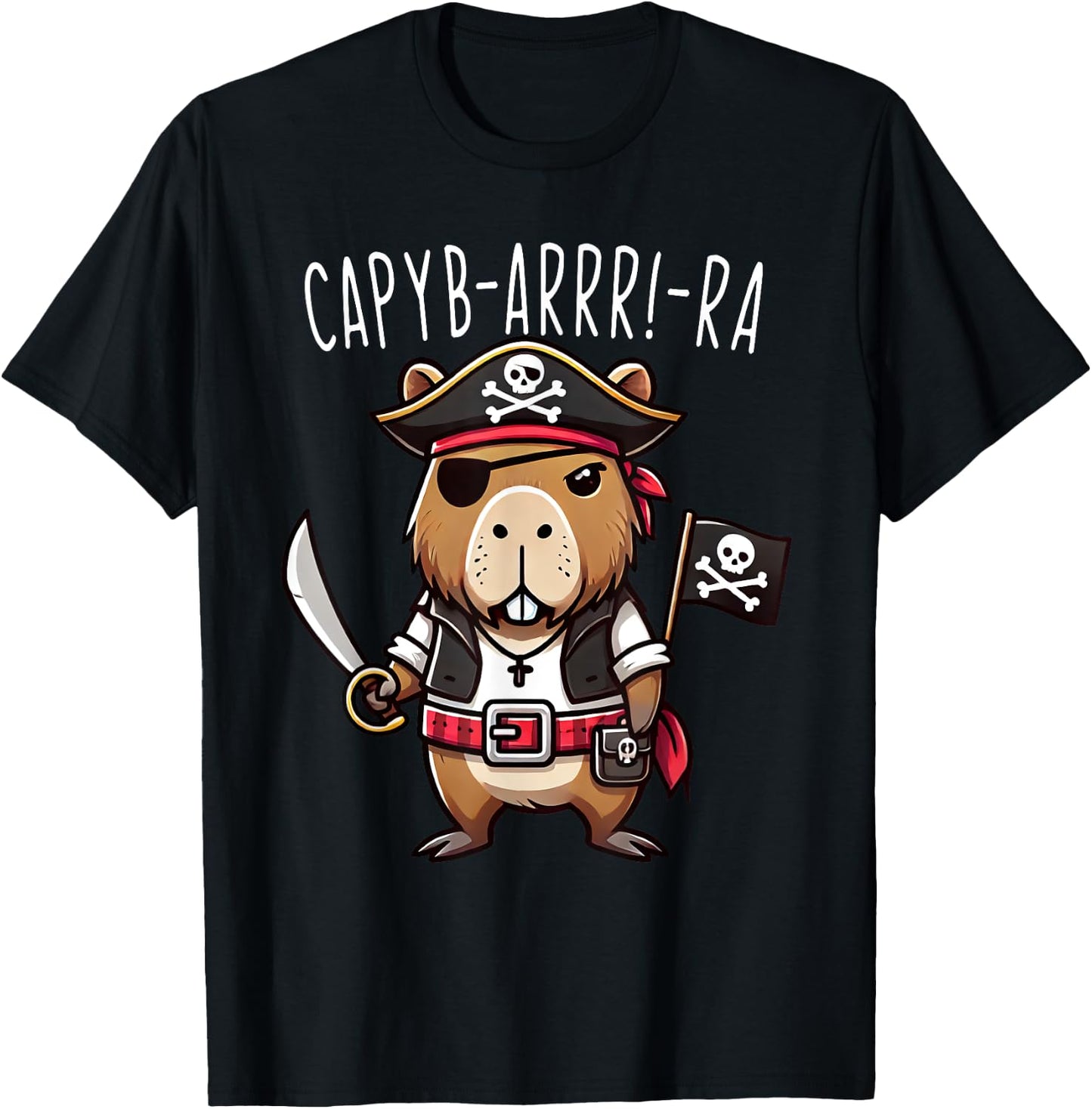 Funny Capyb-Arrr-Ra Pirate Capybara Halloween Boys Girls T-Shirt - T-Shirt | Black