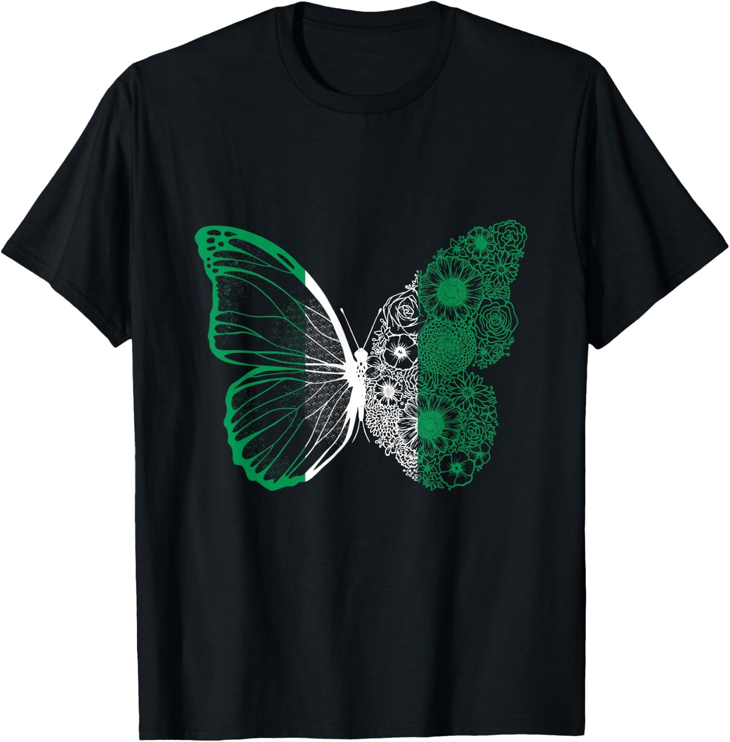 Nigerian Roots Nigeria Flag Nigerian Pride Butterfly Nigeria T-Shirt - T-Shirt | Black