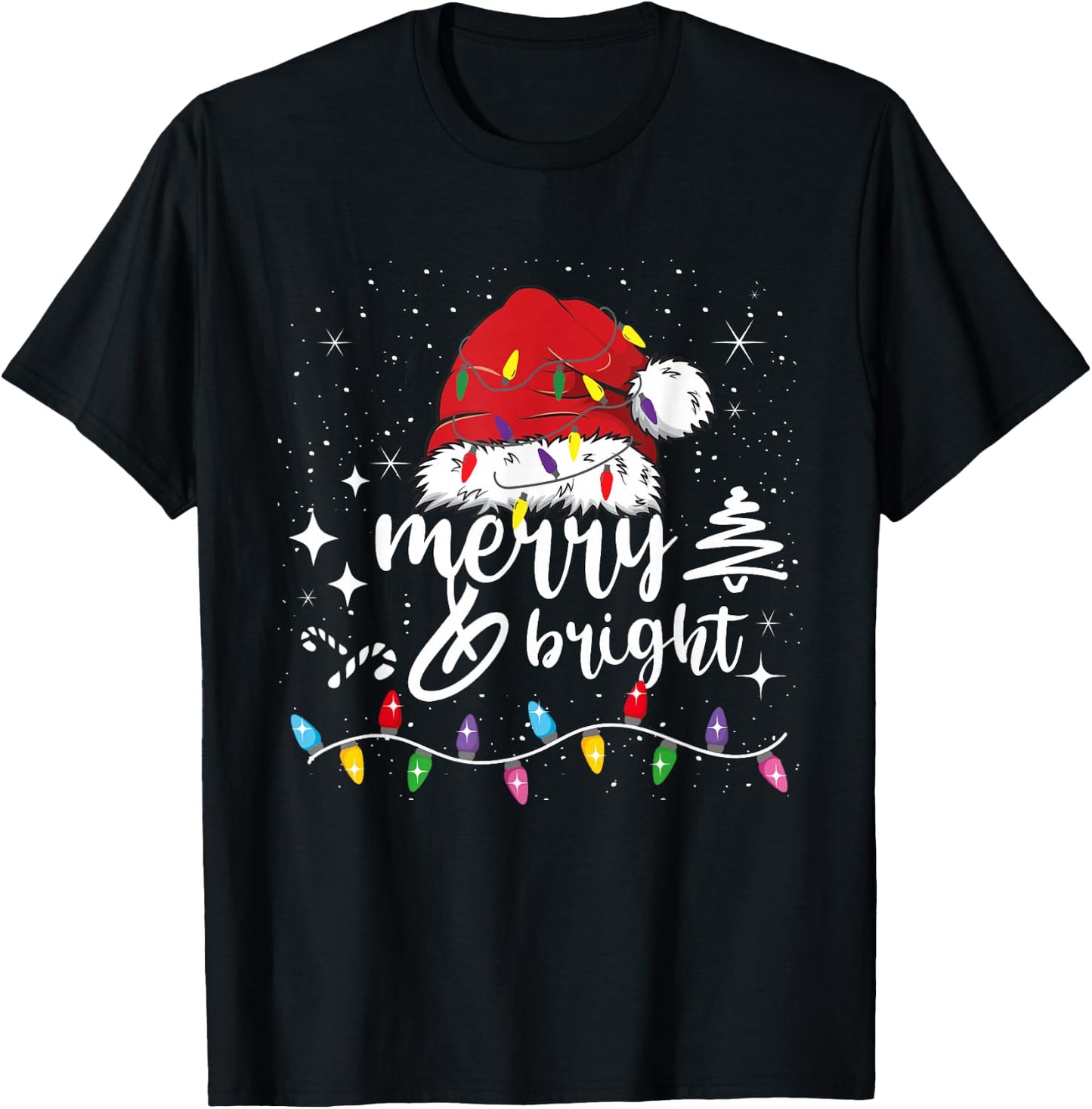 Merry And Bright Christmas Lights Xmas Women Kids T-Shirt - T-Shirt | Black