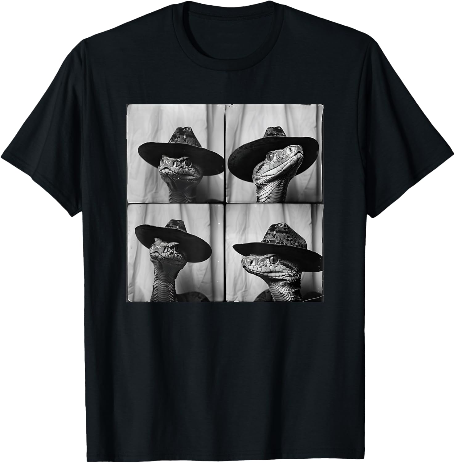 Snake in Cowboy Hat Funny Animal Photobooth Snake Owner T-Shirt - T-Shirt | Black